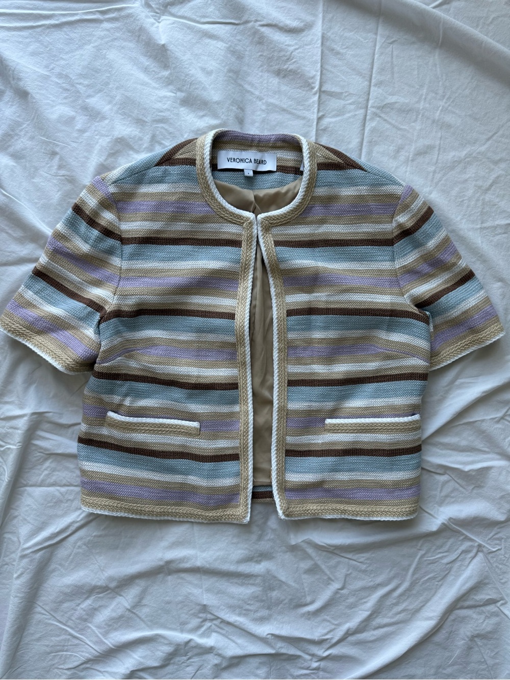 Veronica Beard Cropped Textured Stripe Jacket | Hook & Eye Closure